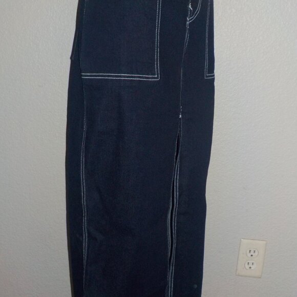 TRUE RELIGION WOMENS SIZES CARGO DARK WASH WHITE TOP STITCHED MAXI DENIM SKIRT - Picture 9 of 11